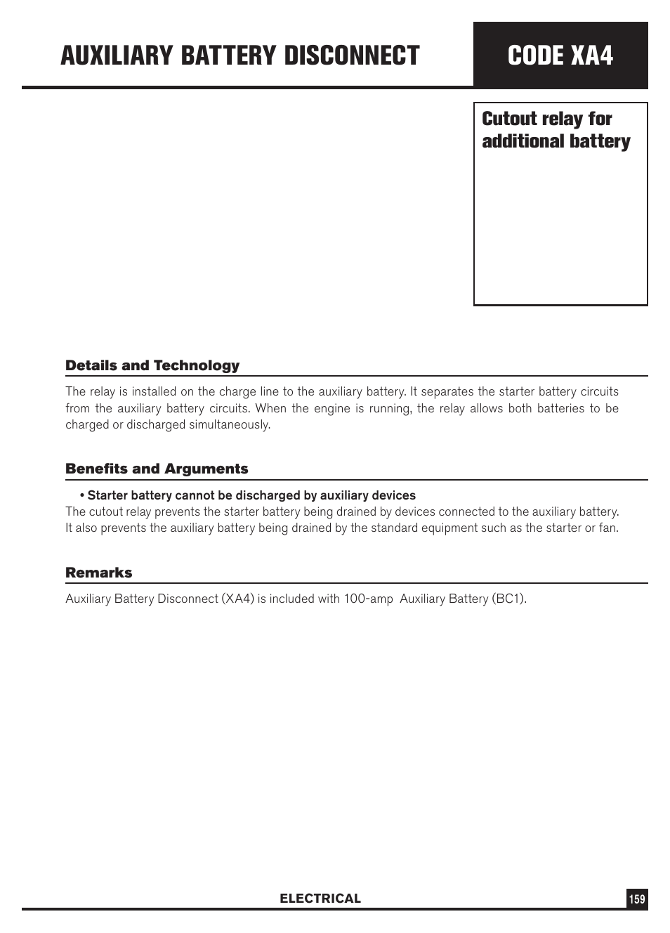 Code xa4, Auxiliary battery disconnect, Cutout relay for additional battery | Dodge Sprinter 3500 User Manual | Page 161 / 202