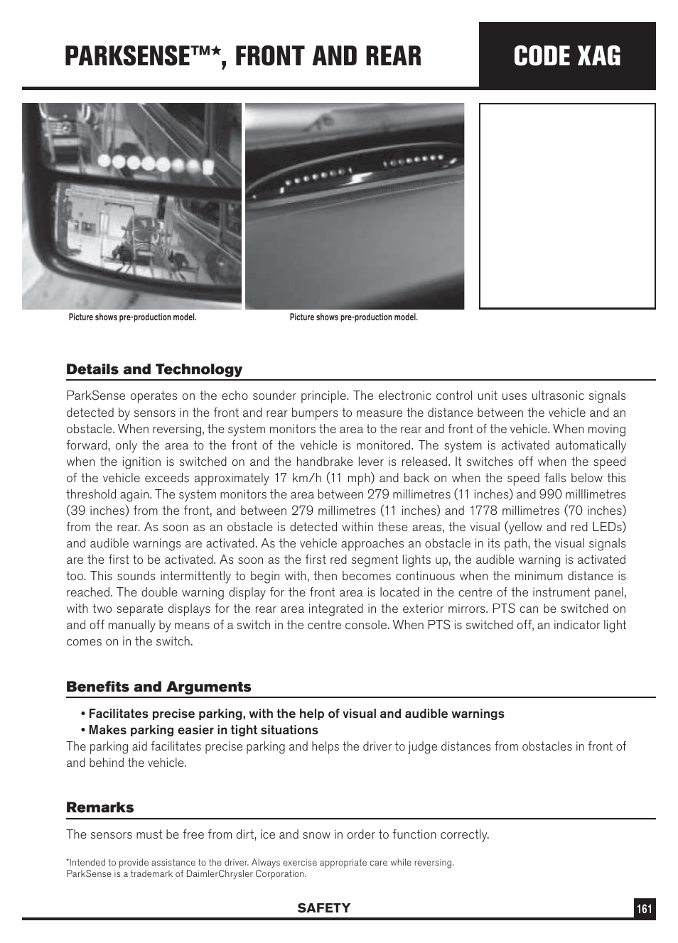 Code xag, Parksense™*, front and rear | Dodge Sprinter 3500 User Manual | Page 163 / 202