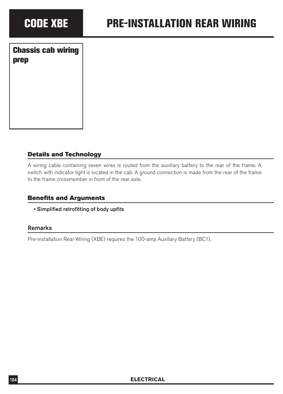 Code xbe pre-installation rear wiring, Chassis cab wiring prep | Dodge Sprinter 3500 User Manual | Page 166 / 202