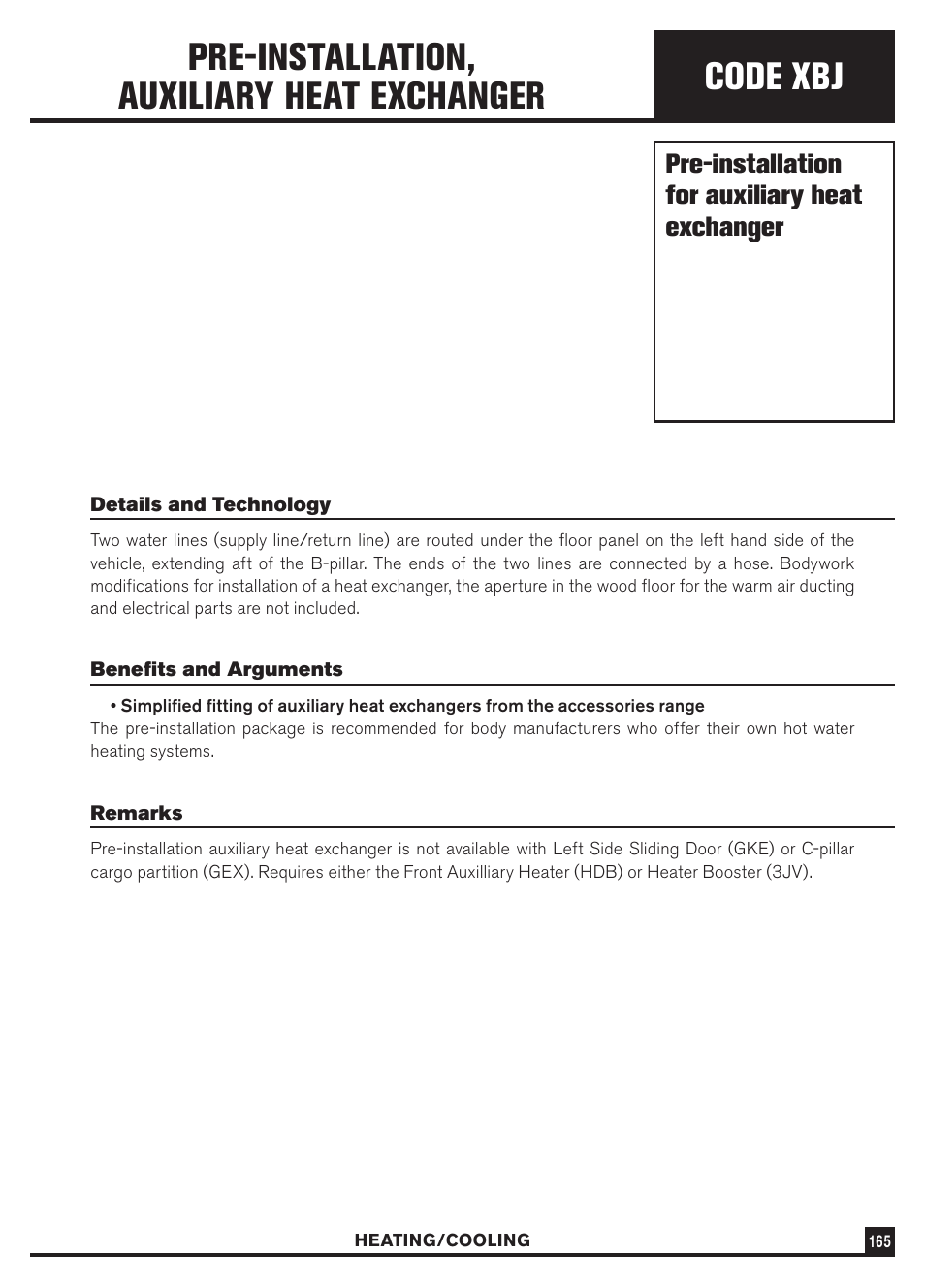 Code xbj, Pre-installation, auxiliary heat exchanger | Dodge Sprinter 3500 User Manual | Page 167 / 202