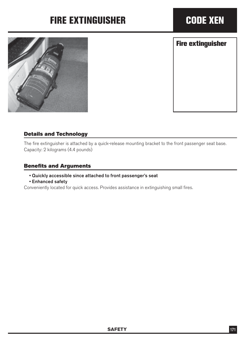 Code xen, Fire extinguisher | Dodge Sprinter 3500 User Manual | Page 173 / 202