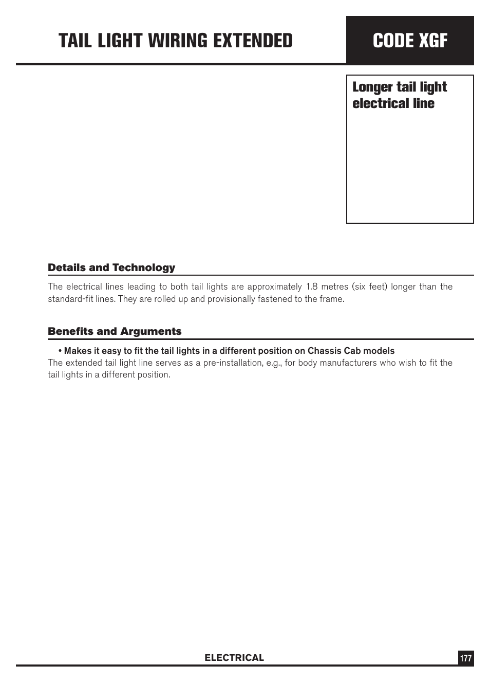 Code xgf, Tail light wiring extended, Longer tail light electrical line | Dodge Sprinter 3500 User Manual | Page 179 / 202