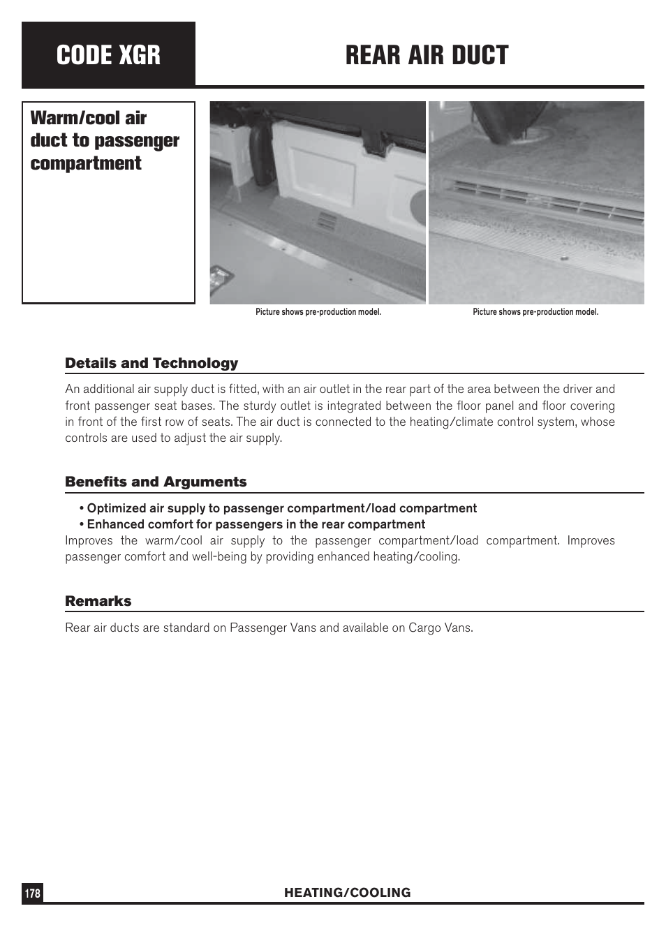 Code xgr, Rear air duct, Warm/cool air duct to passenger compartment | Dodge Sprinter 3500 User Manual | Page 180 / 202