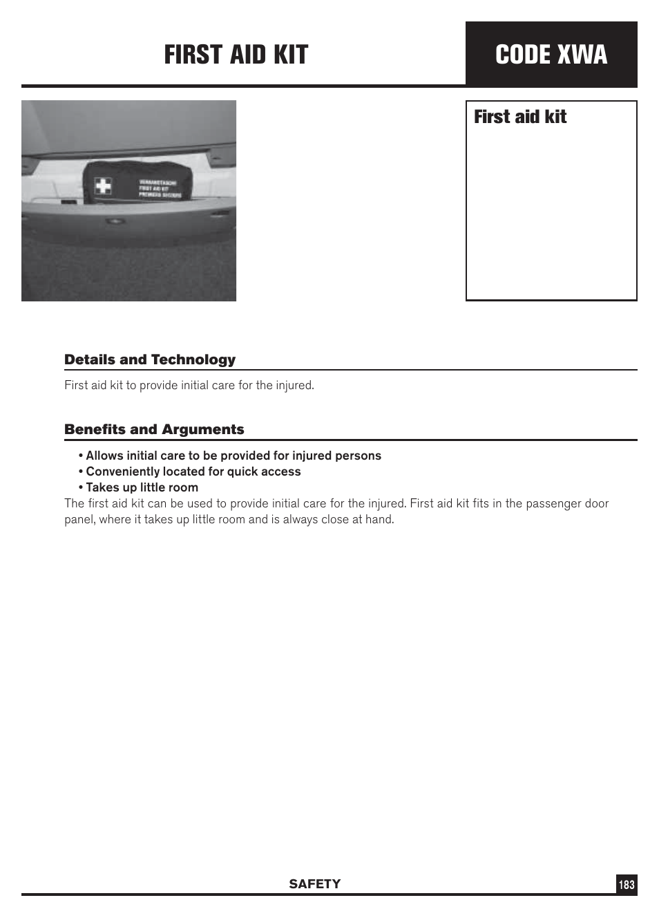 Code xwa, First aid kit | Dodge Sprinter 3500 User Manual | Page 185 / 202