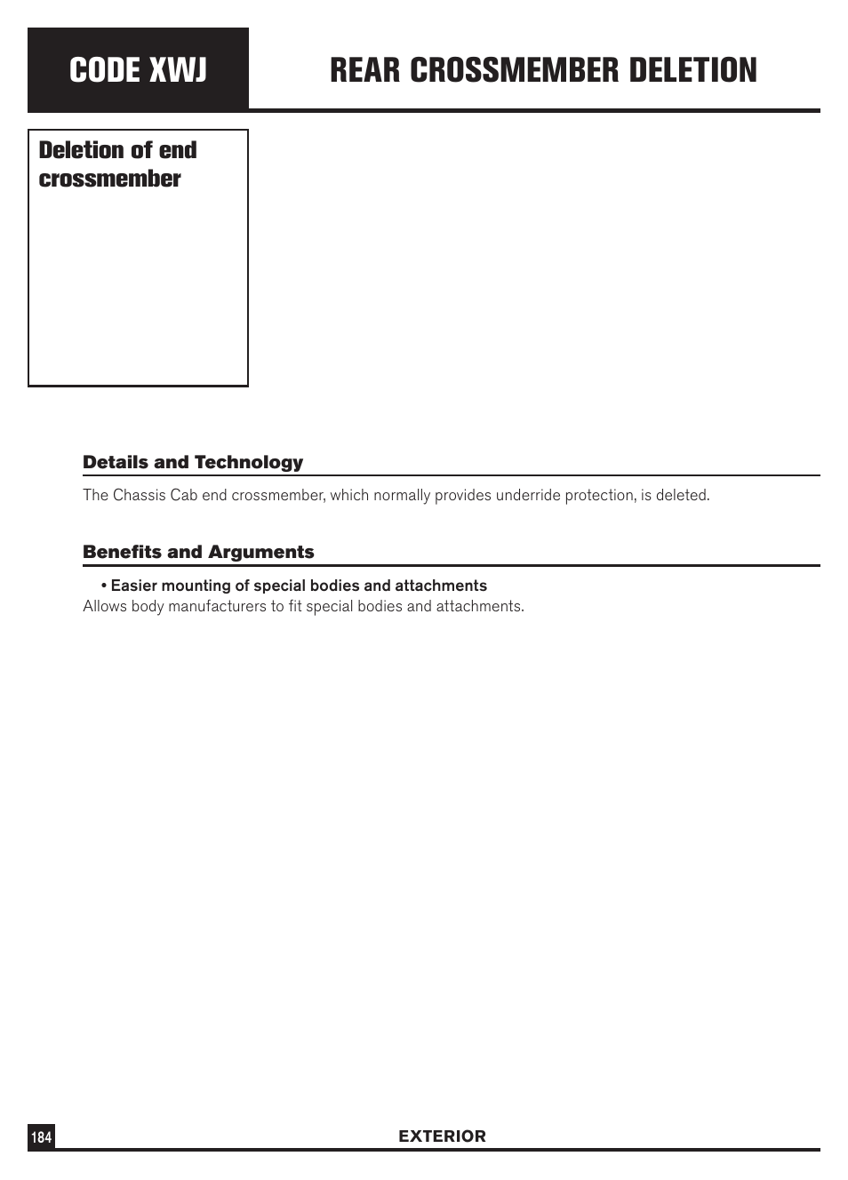 Code xwj, Rear crossmember deletion, Deletion of end crossmember | Dodge Sprinter 3500 User Manual | Page 186 / 202