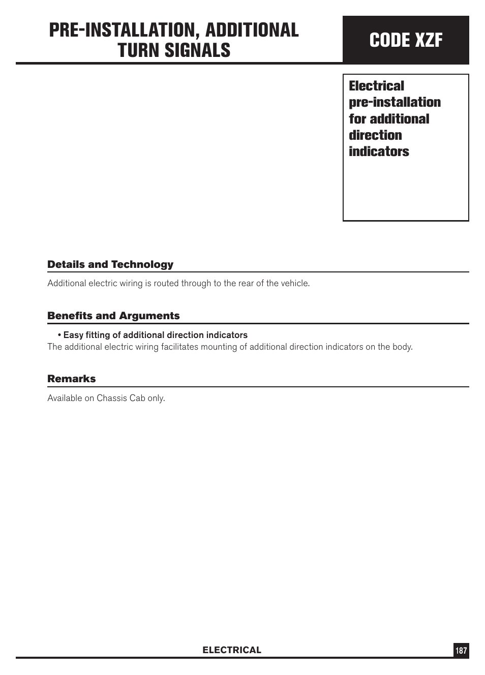 Code xzf, Pre-installation, additional turn signals | Dodge Sprinter 3500 User Manual | Page 189 / 202