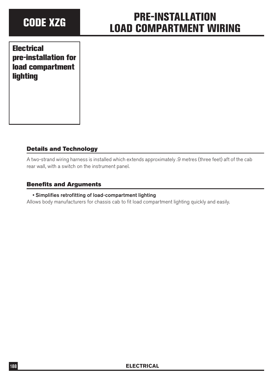 Code xzg, Pre-installation load compartment wiring | Dodge Sprinter 3500 User Manual | Page 190 / 202