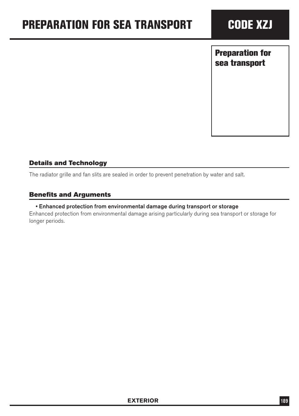 Code xzj, Preparation for sea transport | Dodge Sprinter 3500 User Manual | Page 191 / 202