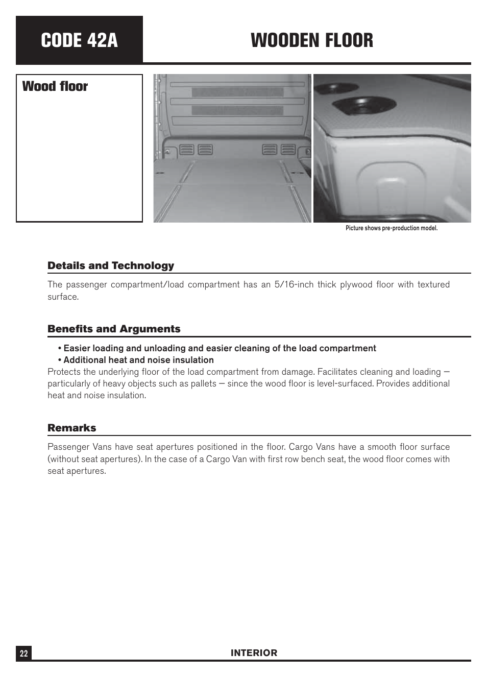 Code 42a wooden floor, Wood floor | Dodge Sprinter 3500 User Manual | Page 24 / 202