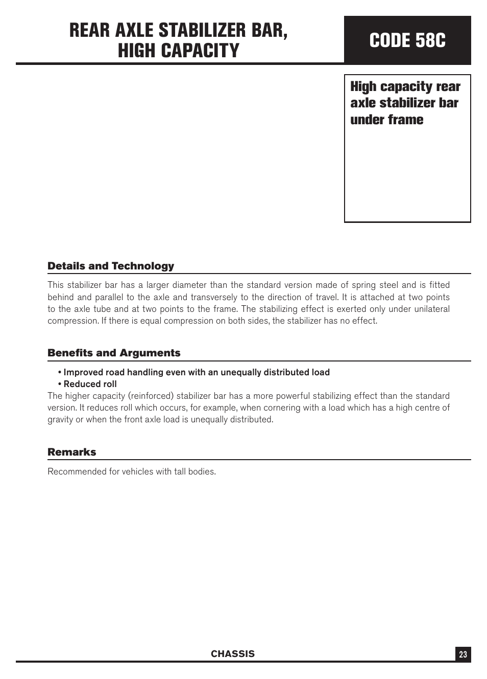 Code 58c, Rear axle stabilizer bar, high capacity, High capacity rear axle stabilizer bar under frame | Dodge Sprinter 3500 User Manual | Page 25 / 202