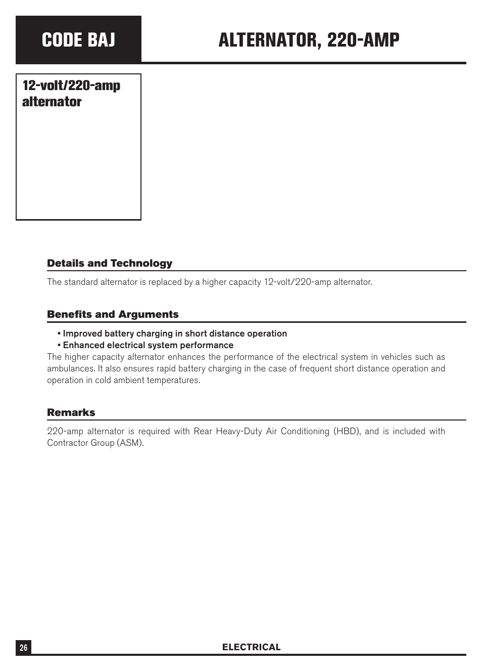 Code baj, Alternator, 220-amp, Volt/220-amp alternator | Dodge Sprinter 3500 User Manual | Page 28 / 202