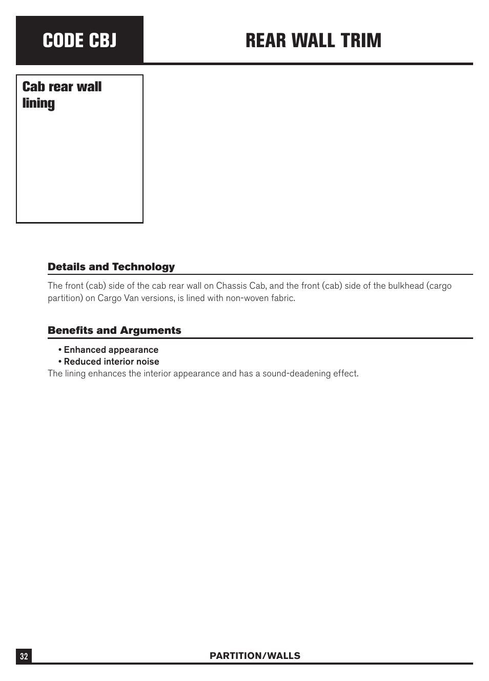 Code cbj, Rear wall trim, Cab rear wall lining | Dodge Sprinter 3500 User Manual | Page 34 / 202