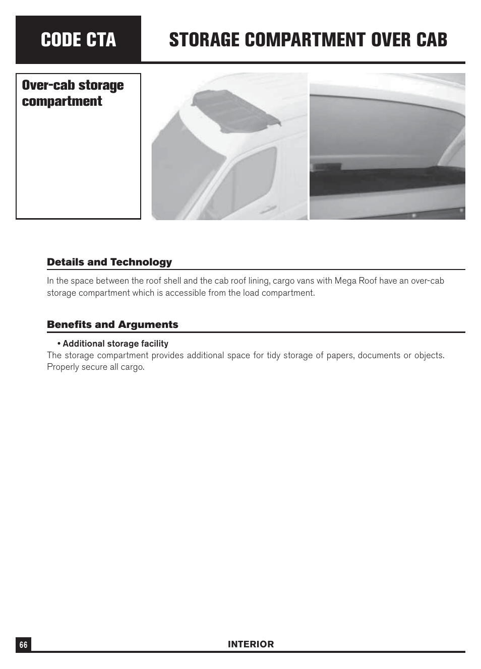 Code cta, Storage compartment over cab, Over-cab storage compartment | Dodge Sprinter 3500 User Manual | Page 68 / 202