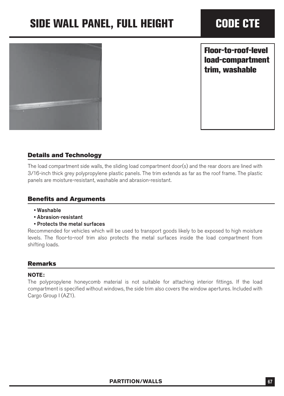 Code cte, Side wall panel, full height | Dodge Sprinter 3500 User Manual | Page 69 / 202