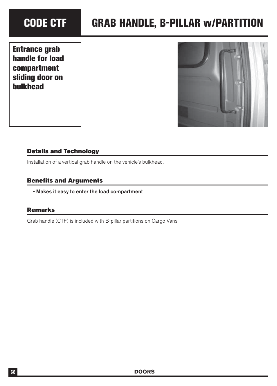 Code ctf, Grab handle, b-pillar w/partition | Dodge Sprinter 3500 User Manual | Page 70 / 202