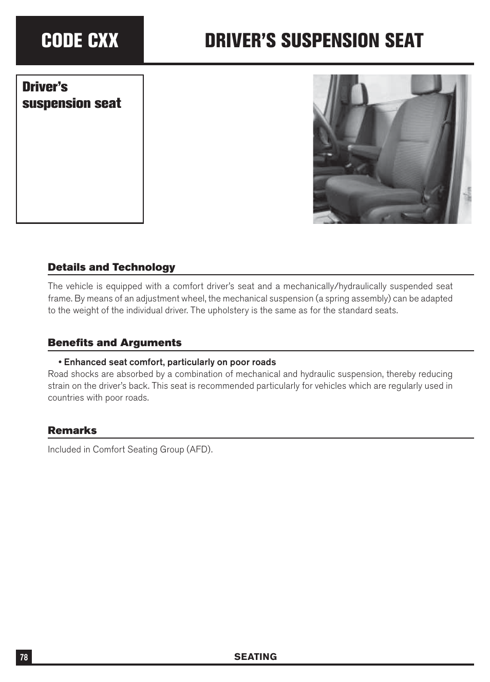Code cxx, Driver’s suspension seat | Dodge Sprinter 3500 User Manual | Page 80 / 202