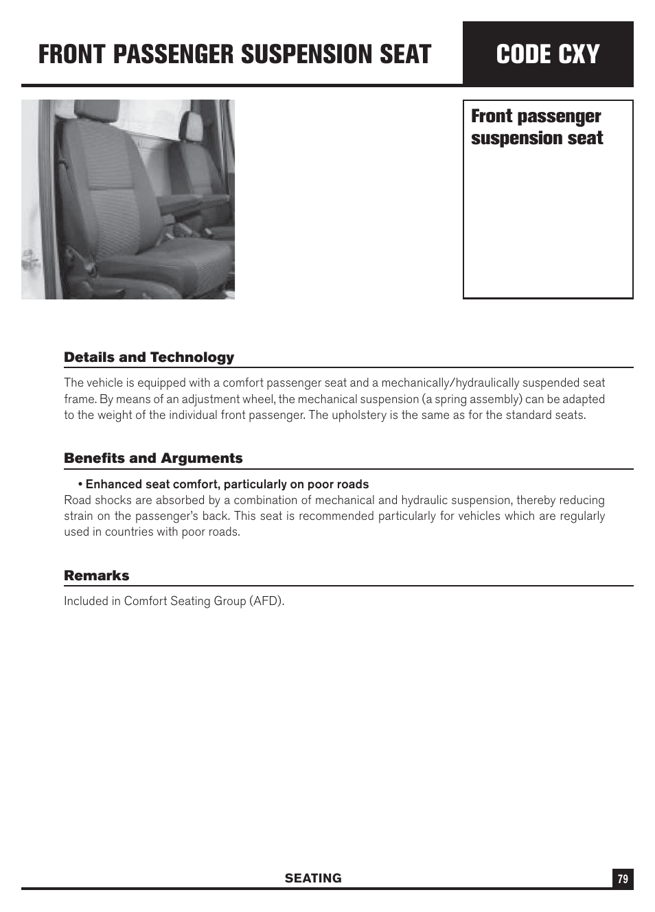 Code cxy, Front passenger suspension seat | Dodge Sprinter 3500 User Manual | Page 81 / 202