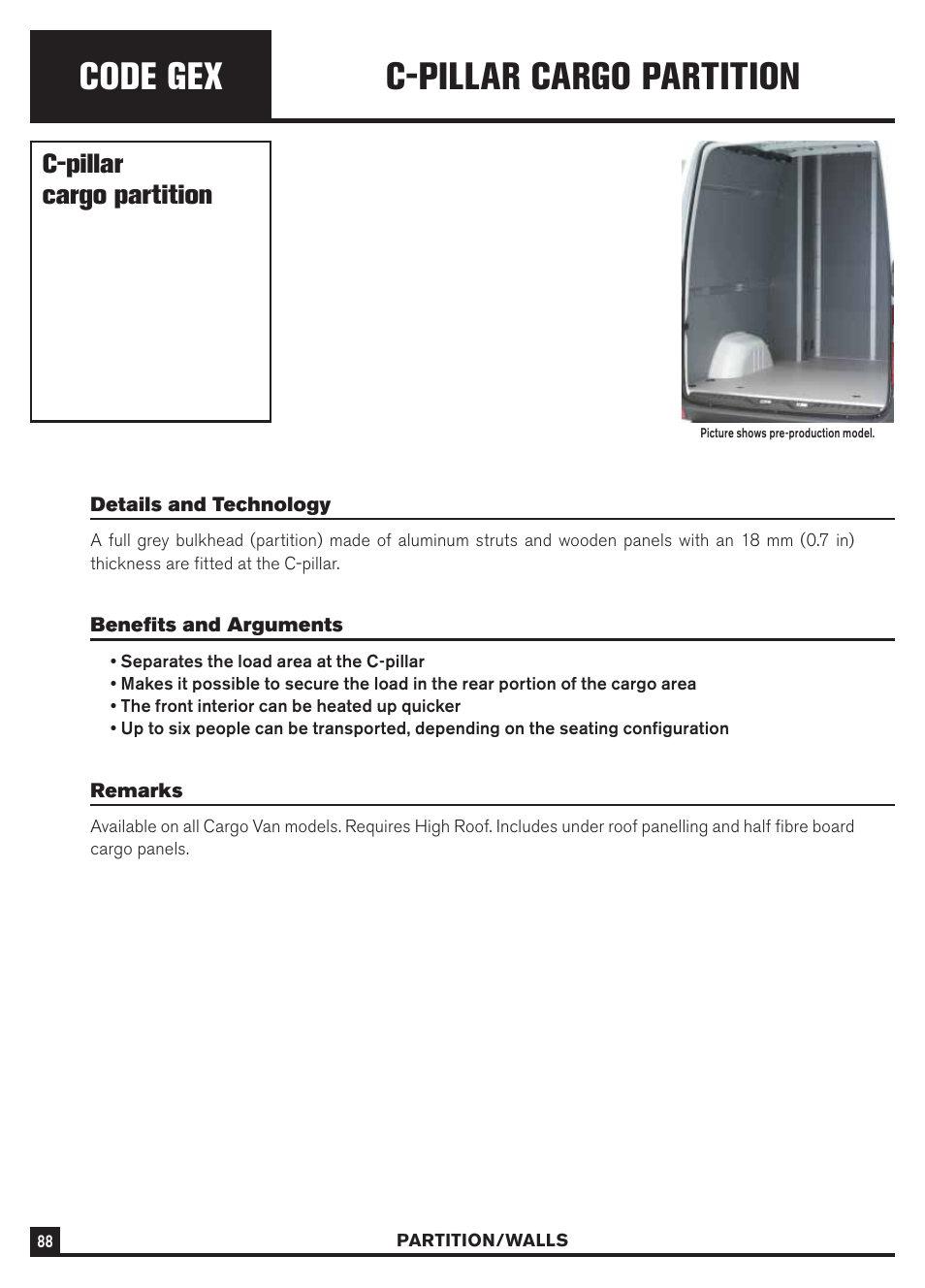 Code gex, C-pillar cargo partition | Dodge Sprinter 3500 User Manual | Page 90 / 202