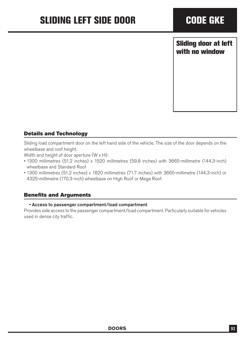 Code gke, Sliding left side door, Sliding door at left with no window | Dodge Sprinter 3500 User Manual | Page 95 / 202