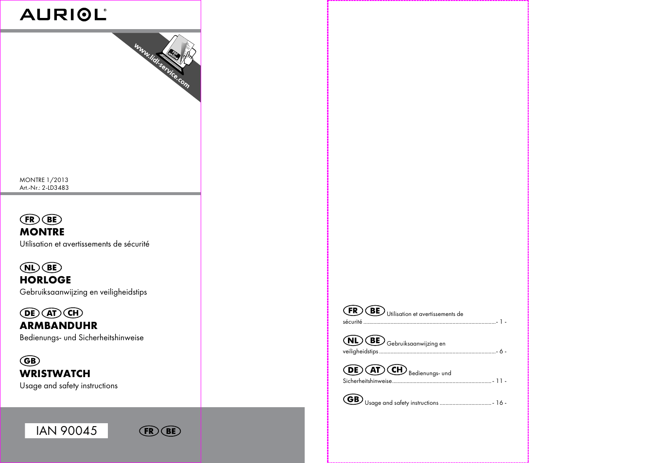 Auriol 2-LD3483 User Manual | 12 pages