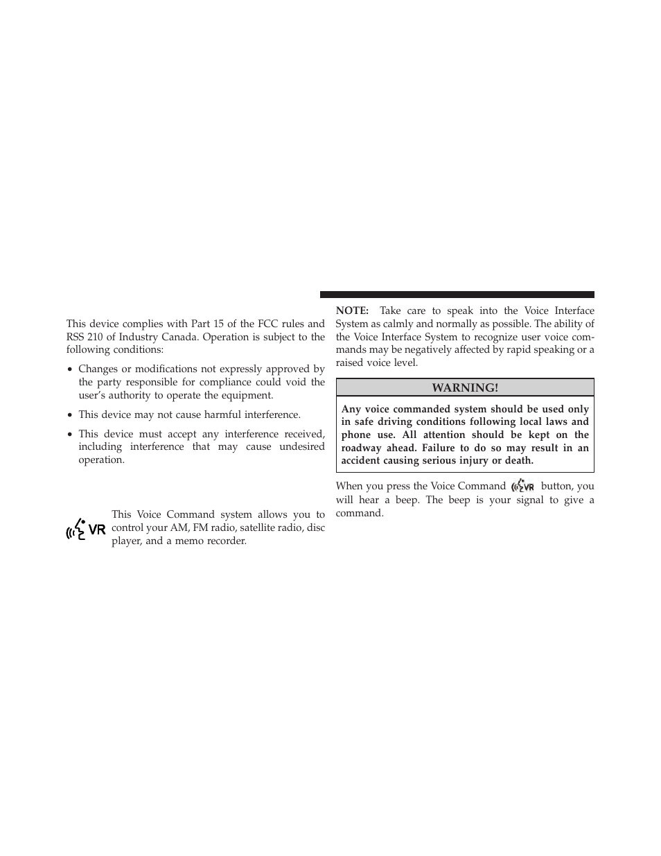 General information, Voice command — if equipped, Voice command system operation | Dodge 2010 Charger SRT User Manual | Page 117 / 442