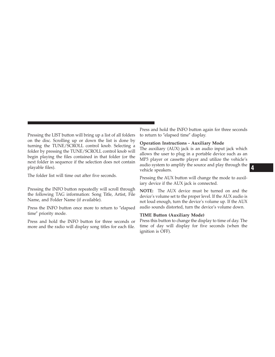 List button (cd mode for mp3 play), Info button (cd mode for mp3 play) | Dodge 2010 Charger SRT User Manual | Page 220 / 442