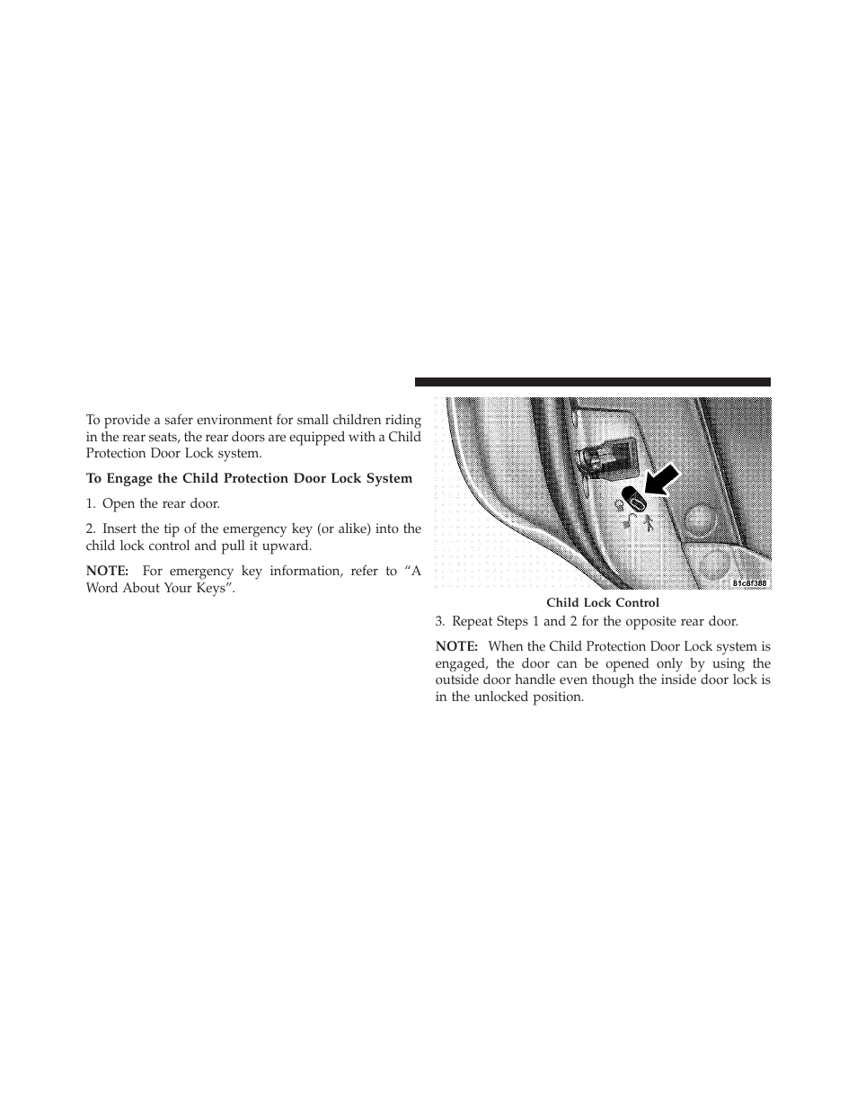 Child protection door lock | Dodge 2010 Charger SRT User Manual | Page 31 / 442