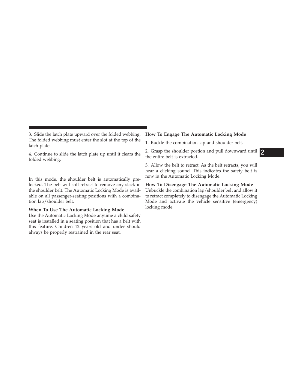 Automatic locking retractors (alr) mode, If equipped | Dodge 2010 Charger SRT User Manual | Page 46 / 442