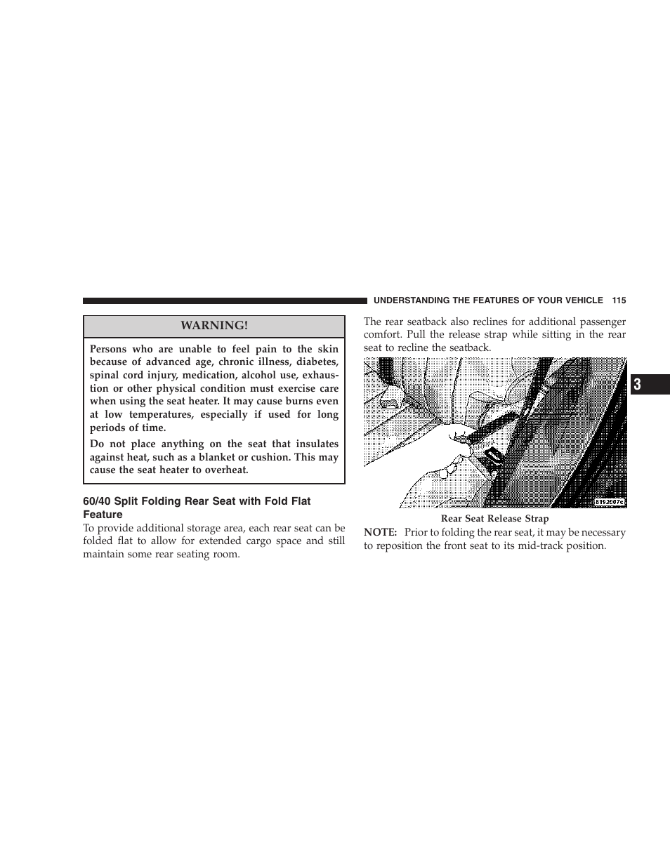 60/40 split folding rear seat with fold flat, Feature | Dodge 2007 KA Nitro User Manual | Page 115 / 436