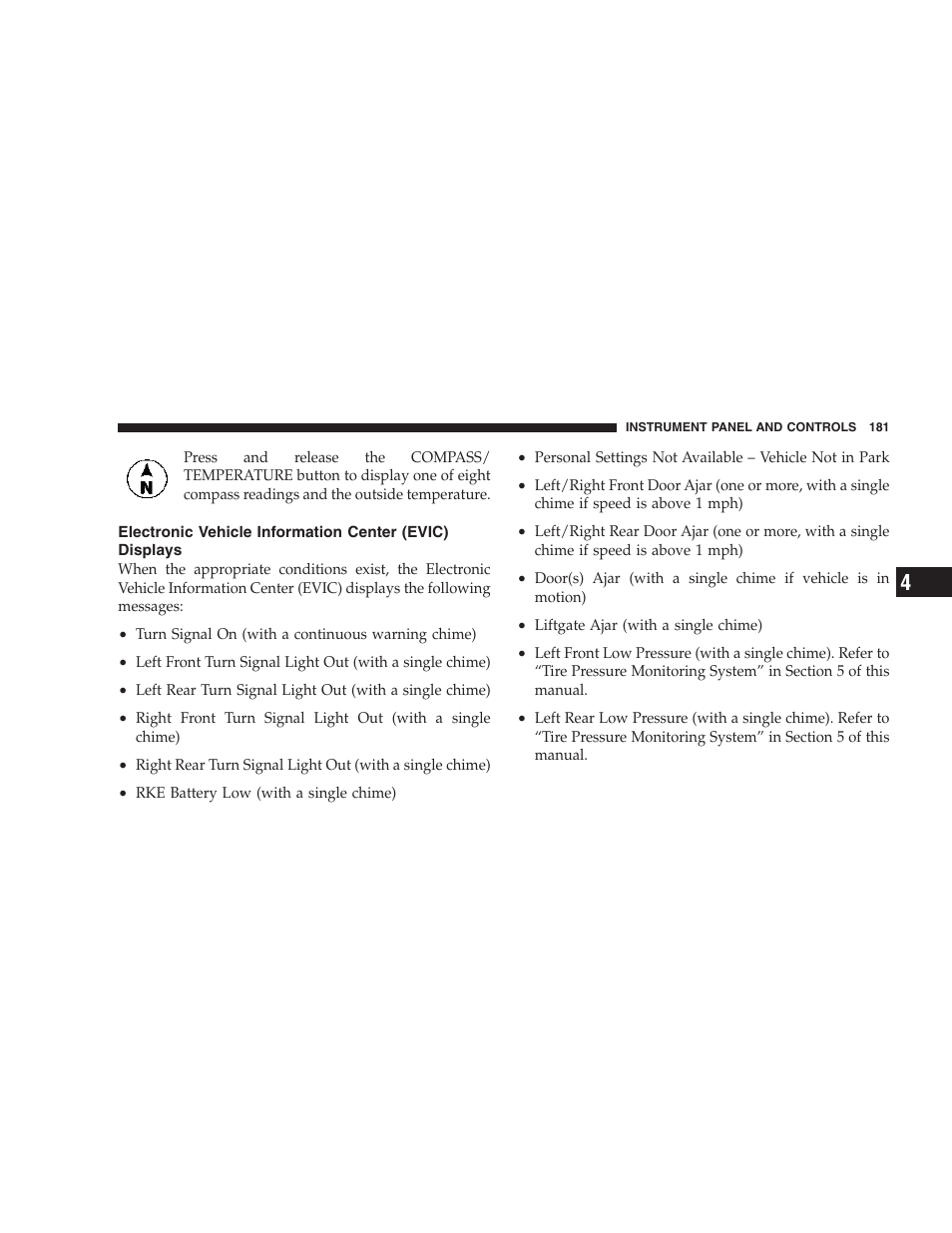 Electronic vehicle information center, Evic) displays | Dodge 2007 KA Nitro User Manual | Page 181 / 436