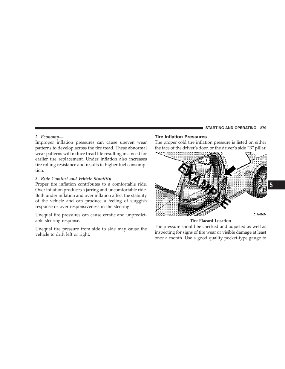 Tire inflation pressures | Dodge 2007 KA Nitro User Manual | Page 279 / 436