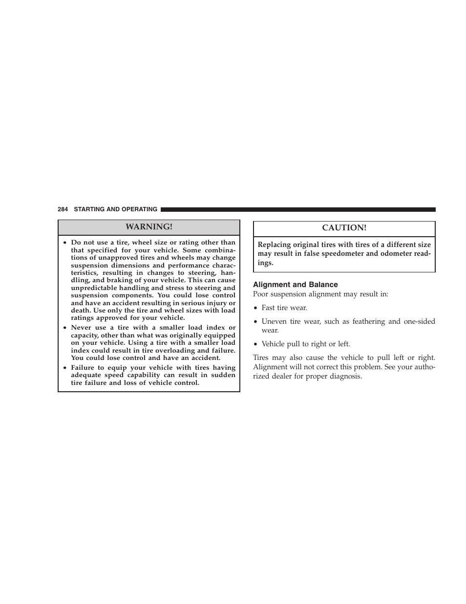 Alignment and balance | Dodge 2007 KA Nitro User Manual | Page 284 / 436
