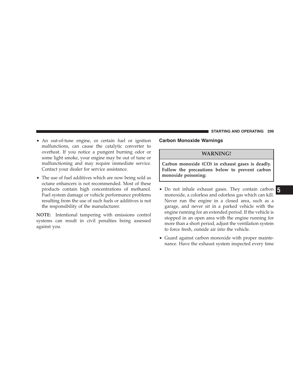 Carbon monoxide warnings | Dodge 2007 KA Nitro User Manual | Page 299 / 436
