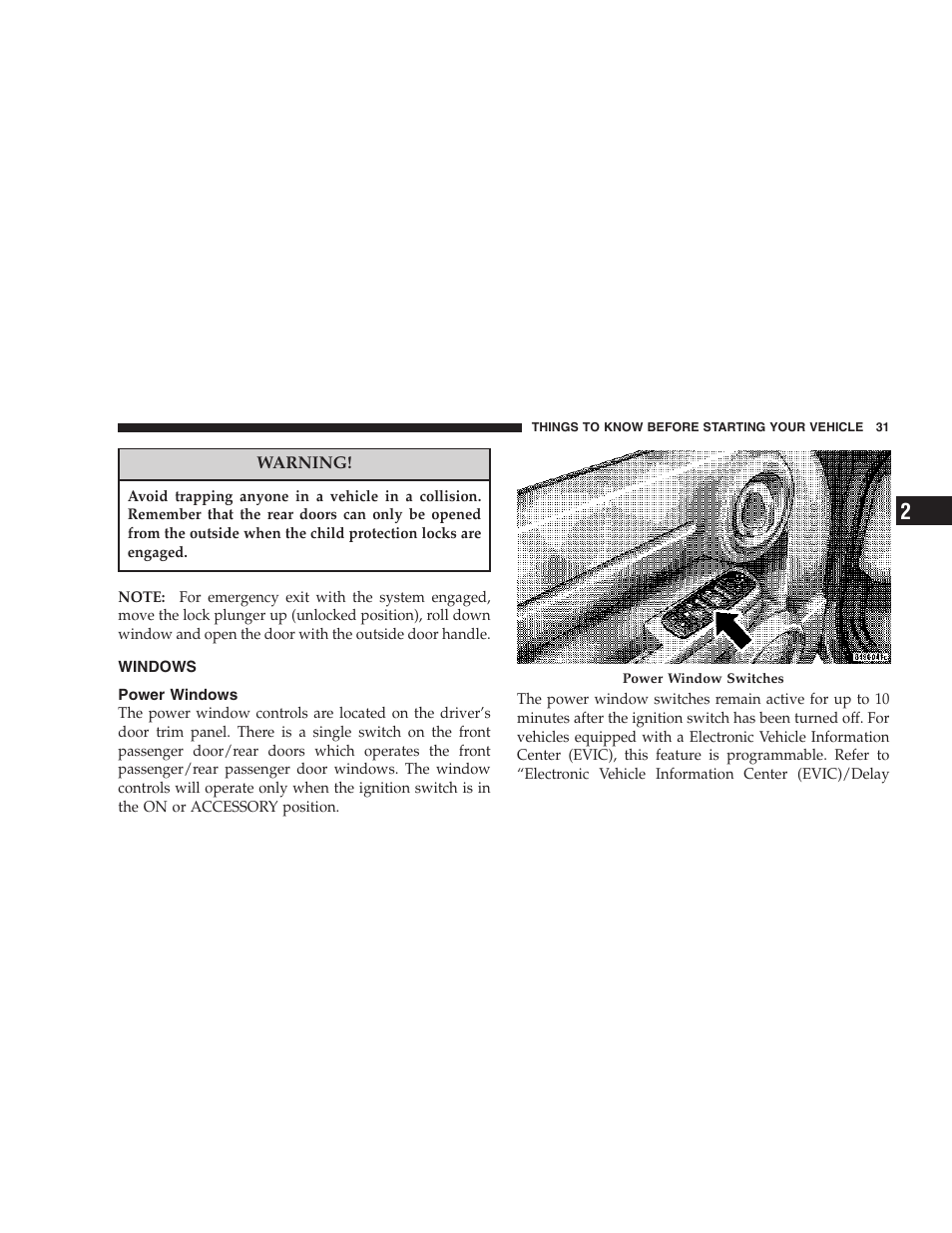 Windows, Power windows | Dodge 2007 KA Nitro User Manual | Page 31 / 436