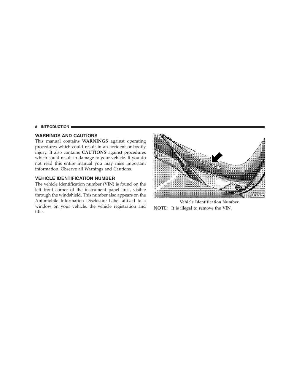 Warnings and cautions, Vehicle identification number | Dodge 2007 KA Nitro User Manual | Page 8 / 436
