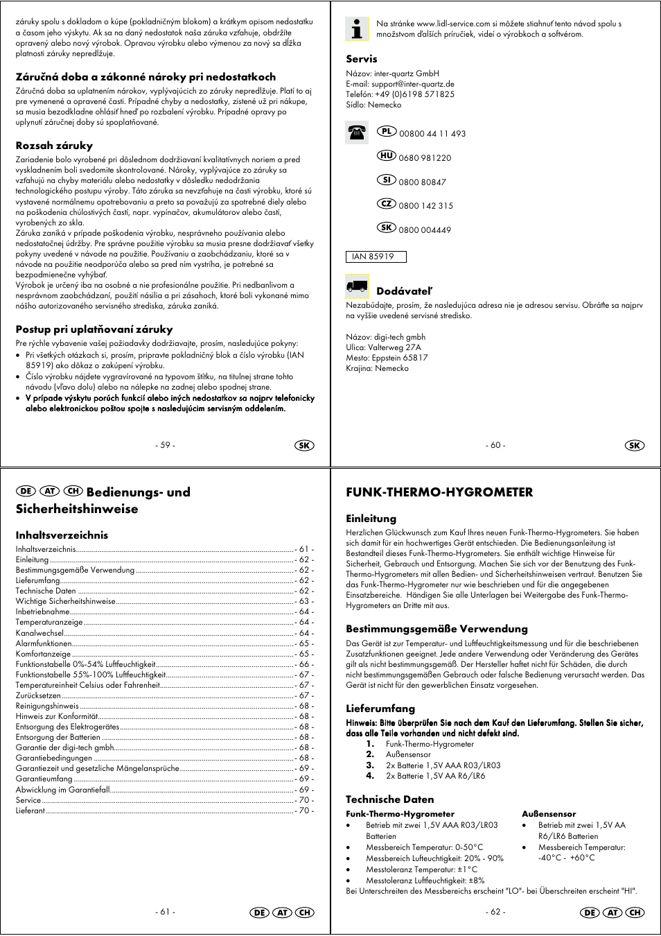 Bedienungs- und sicherheitshinweise, Funk-thermo-hygrometer | Auriol 4-LD3443 User Manual | Page 16 / 19