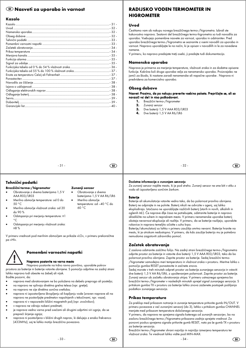 Nasveti za uporabo in varnost, Radijsko voden termometer in higrometer | Auriol 4-LD3443 User Manual | Page 9 / 19