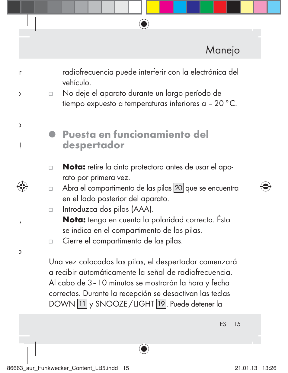Manejo, Puesta en funcionamiento del despertador | Auriol Z31408 User Manual | Page 15 / 102
