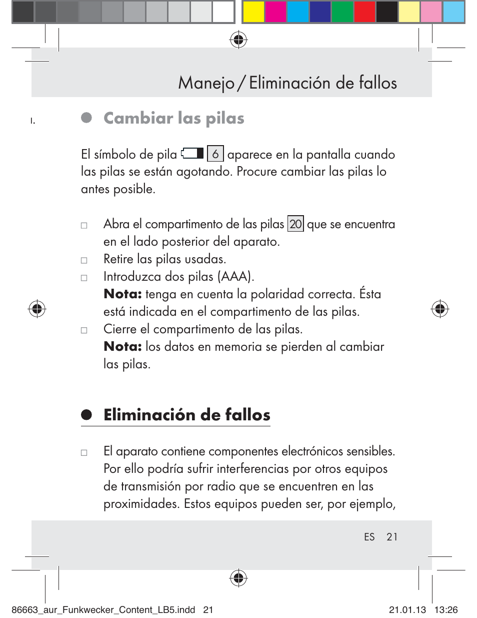 Manejo / eliminación de fallos, Cambiar las pilas, Eliminación de fallos | Auriol Z31408 User Manual | Page 21 / 102