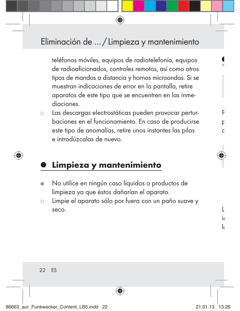 Eliminación de … / limpieza y mantenimiento, Limpieza y mantenimiento | Auriol Z31408 User Manual | Page 22 / 102