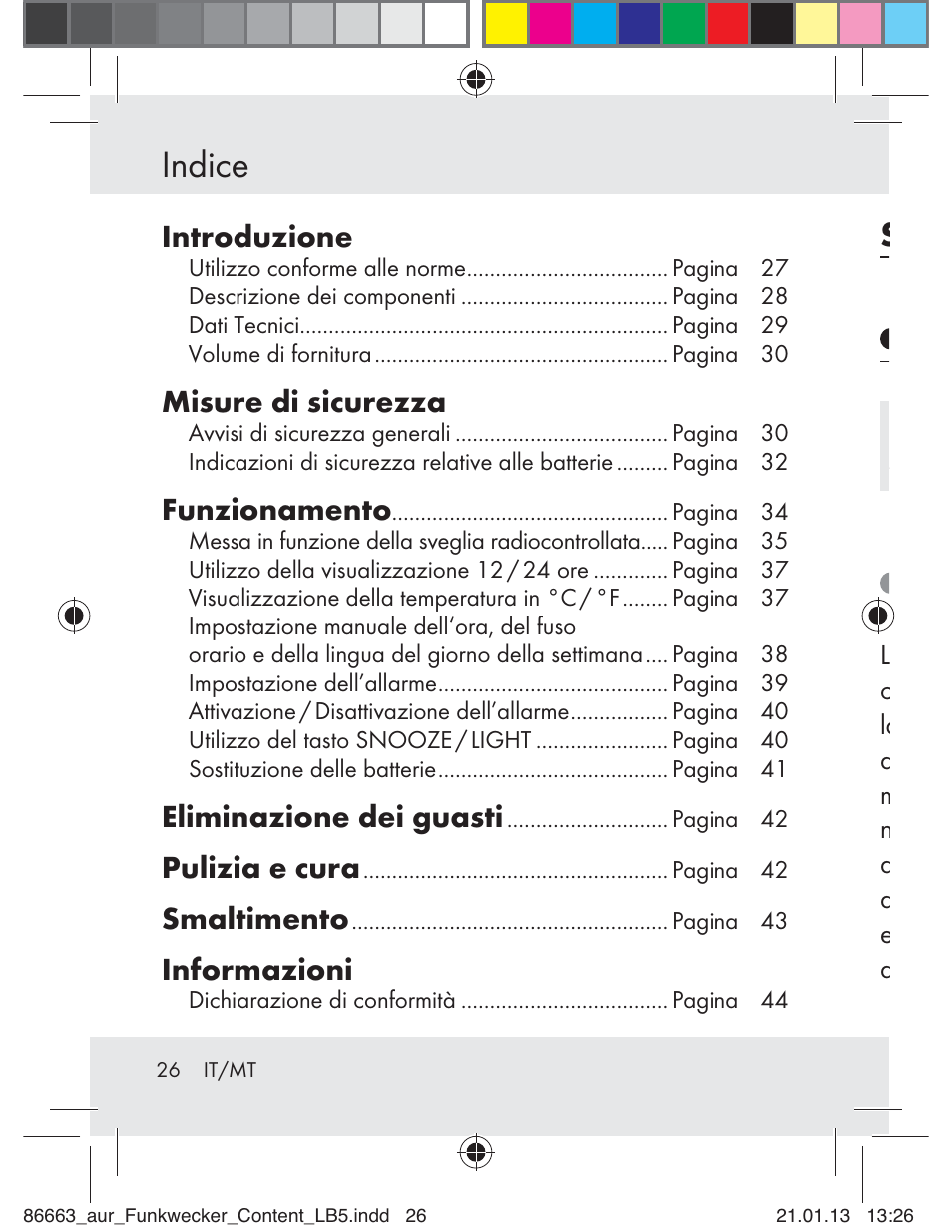 Indice, Introduzione, Misure di sicurezza | Funzionamento, Eliminazione dei guasti, Pulizia e cura, Smaltimento, Informazioni | Auriol Z31408 User Manual | Page 26 / 102