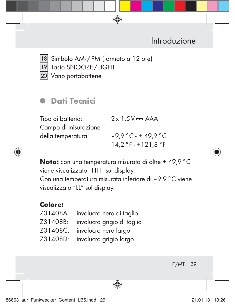 Introduzione, Dati tecnici | Auriol Z31408 User Manual | Page 29 / 102