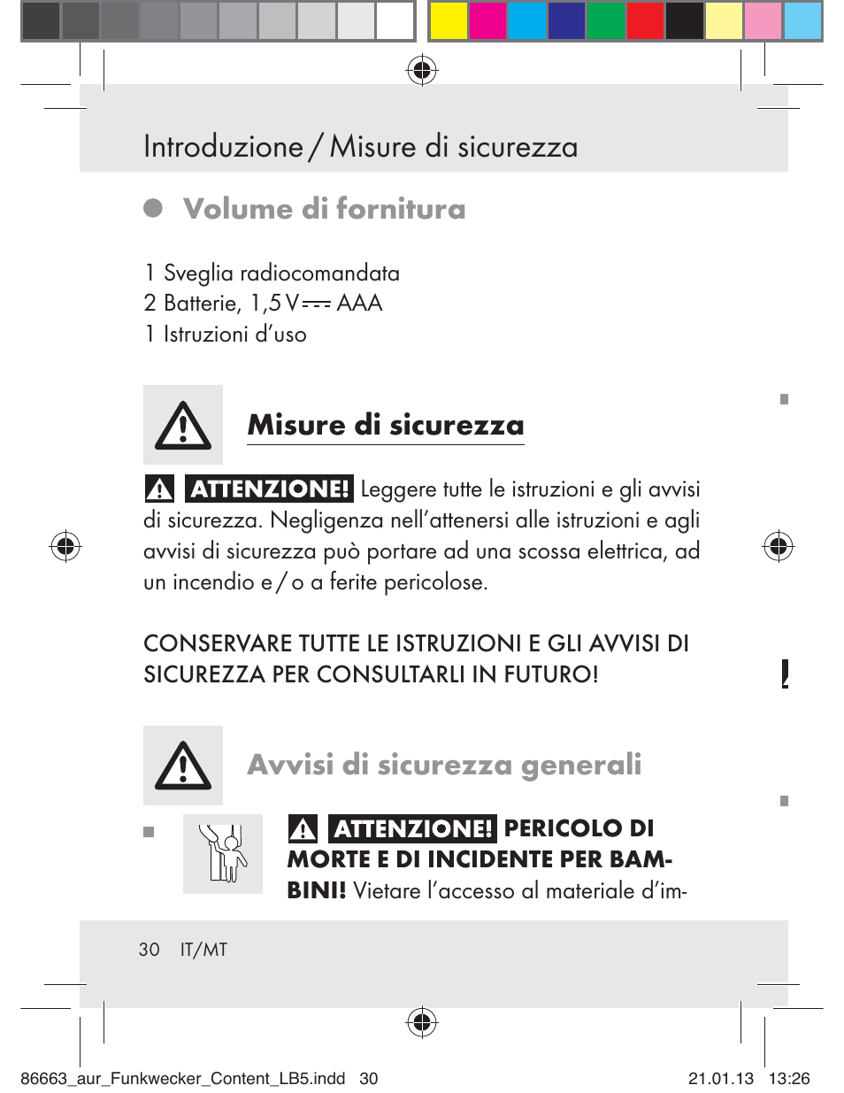 Introduzione / misure di sicurezza, Volume di fornitura, Misure di sicurezza | Avvisi di sicurezza generali | Auriol Z31408 User Manual | Page 30 / 102