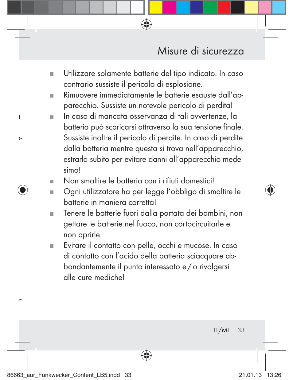 Misure di sicurezza | Auriol Z31408 User Manual | Page 33 / 102