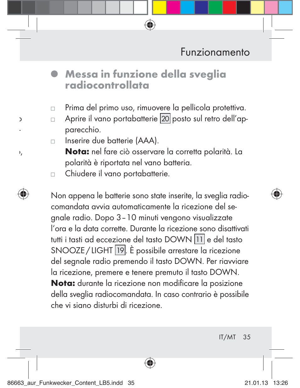 Funzionamento, Messa in funzione della sveglia radiocontrollata | Auriol Z31408 User Manual | Page 35 / 102