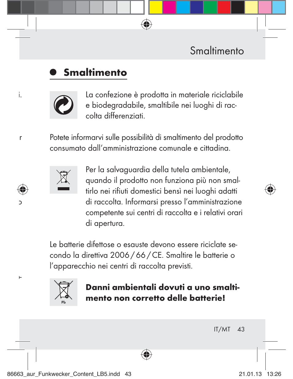 Smaltimento | Auriol Z31408 User Manual | Page 43 / 102