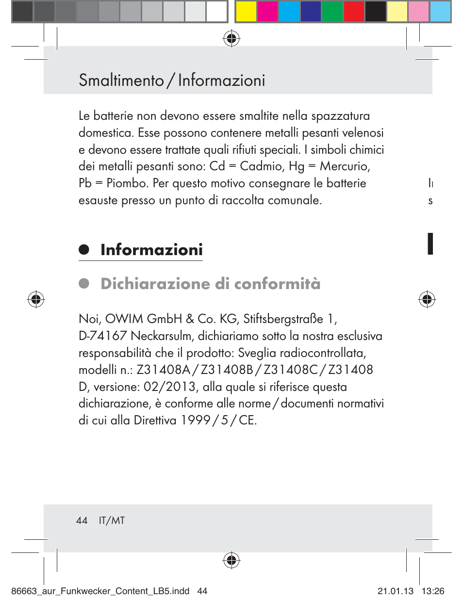 Smaltimento / informazioni, Informazioni, Dichiarazione di conformità | Auriol Z31408 User Manual | Page 44 / 102