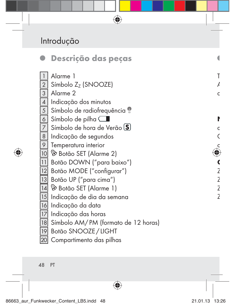 Introdução, Descrição das peças | Auriol Z31408 User Manual | Page 48 / 102