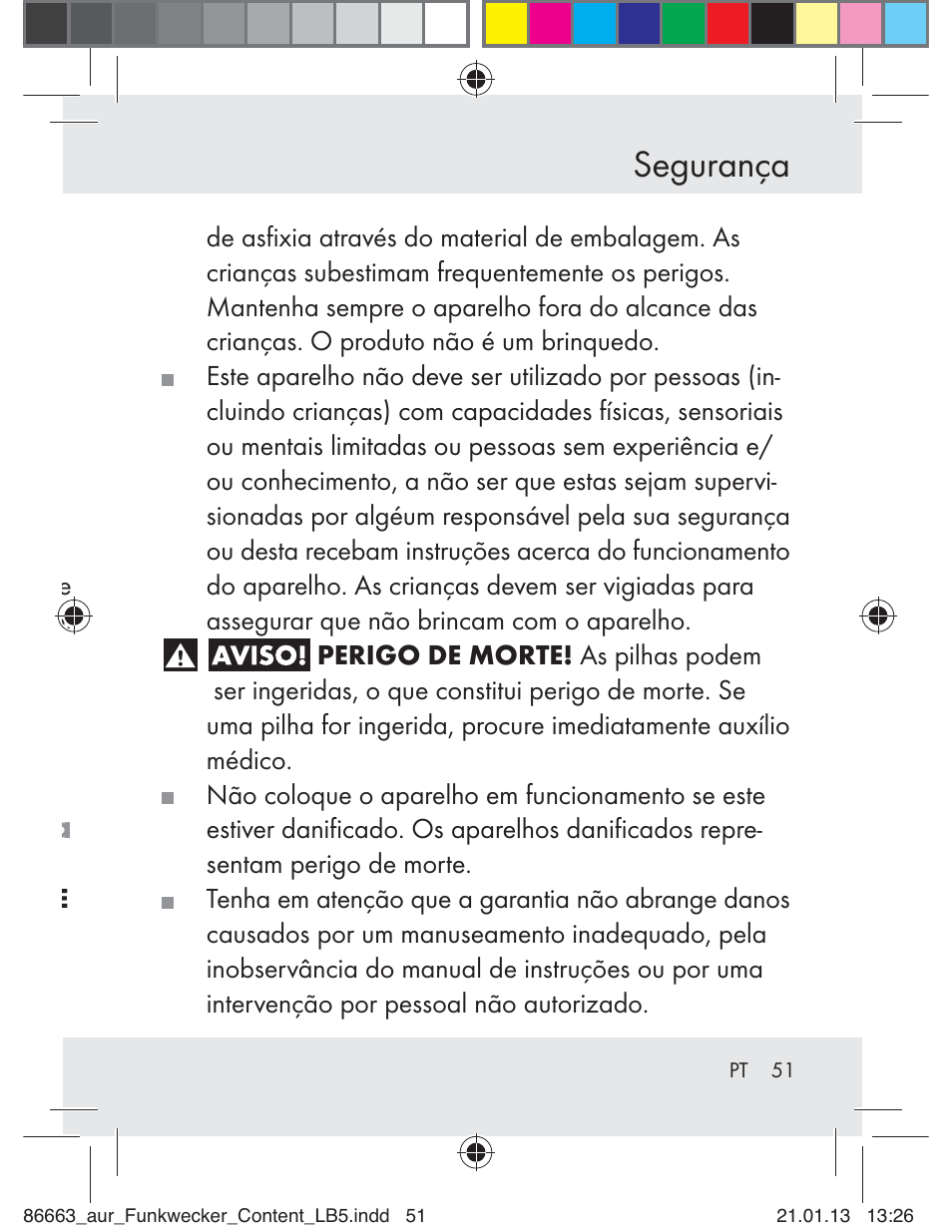 Segurança | Auriol Z31408 User Manual | Page 51 / 102