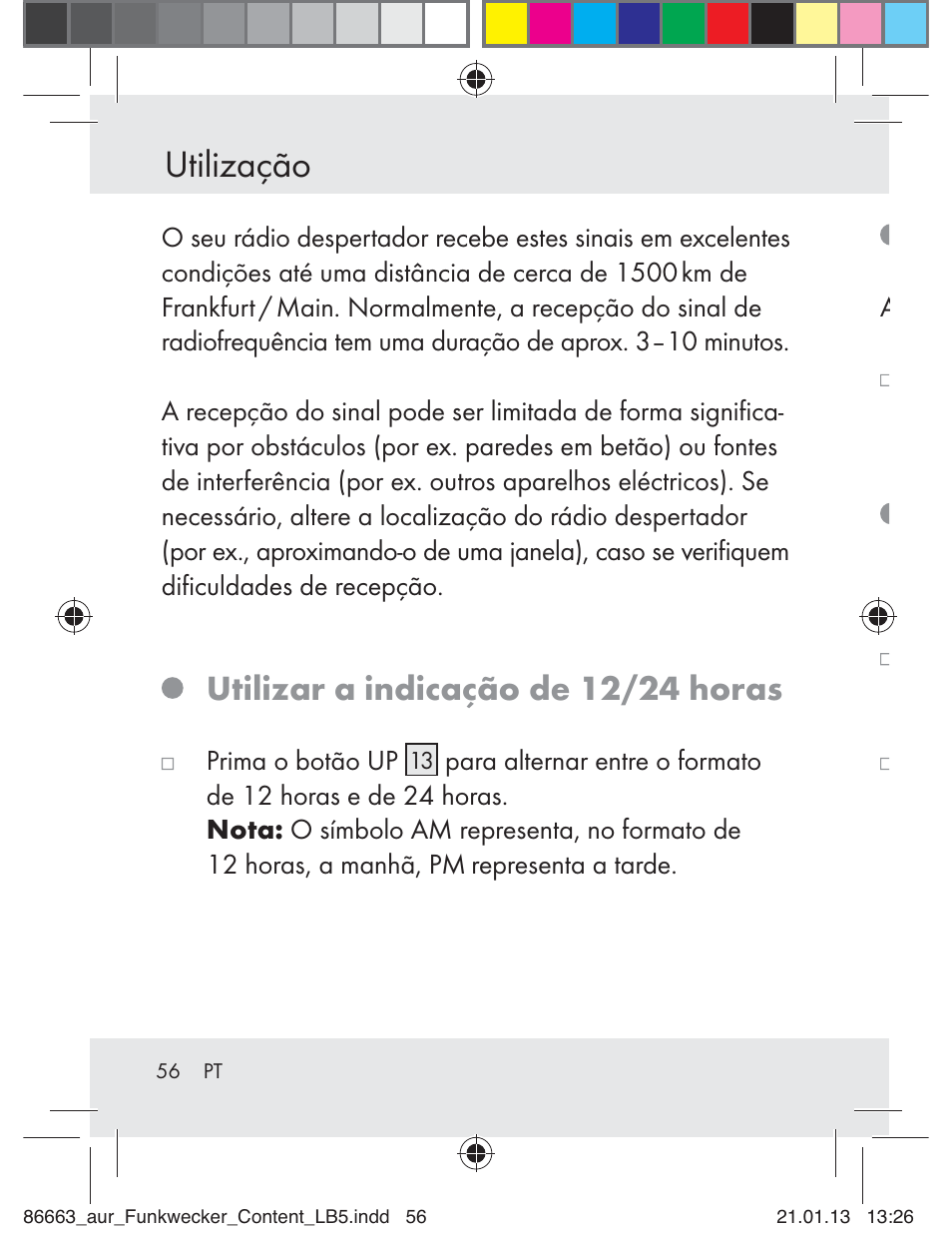 Utilização, Utilizar a indicação de 12/24 horas | Auriol Z31408 User Manual | Page 56 / 102